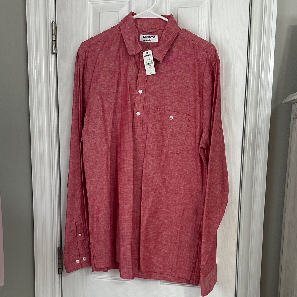 Express Men's Casual Red semi- Button Down Shirt